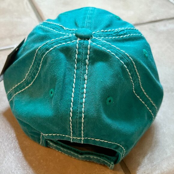 Kbethos Womens Distressed Turquoise Happy Camper Baseball Cap - Picture 3 of 3